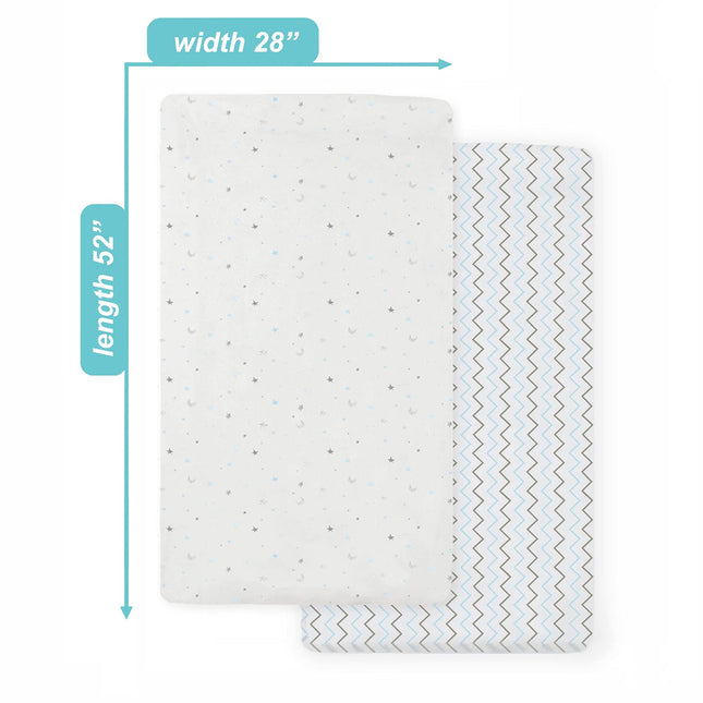 American Baby Company 2 Pack Printed 100% Cotton Jersey Knit Fitted Crib Sheet for Standard Crib and Toddler Mattresses, Blue Star/Blue Zigzag, for Boys and Girls