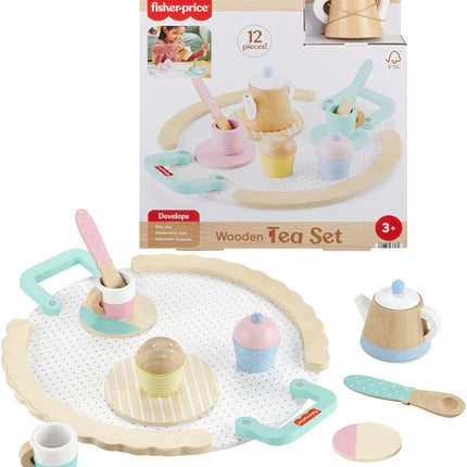 Fisher-Price Wood Pretend Play Toy Tea Set, 12-Pie