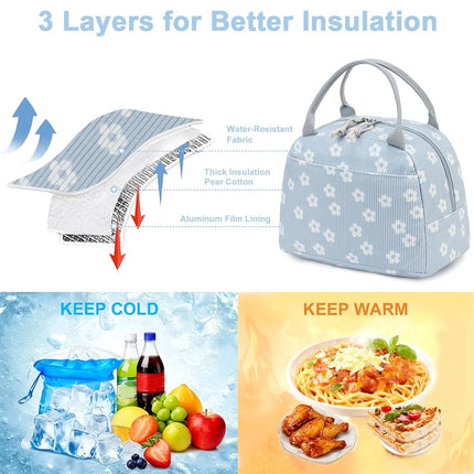 Bluboon Lunch Bag for Women Men Cute Corduroy Lunch Tote Bags Reusable Insulated Lunch Box Large Capacity Reusable Insulated Cooler for Work Picnic or Travel
