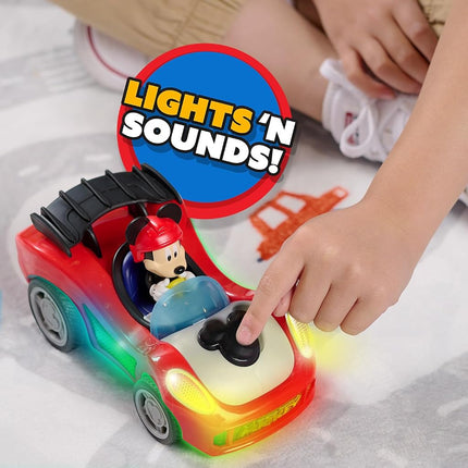 Just Play Mickey Mouse Rev 'n Go Vehicles with Lights and Sounds, Mickey's Car, Mickey Mouse Phrases, Toy for Fans, Boys, Kids Ages 3 and Up