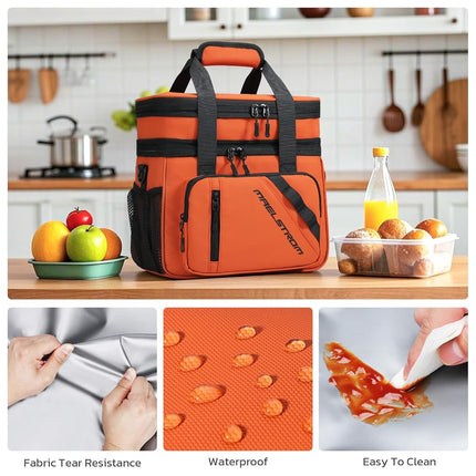 Maelstrom Lunch Box, Sac Repas Isotherme 20 L pour Hommes et Femmes, Sac Glacière Double Compartiment Extensible et Étanche avec 6 Poches, Sac à Déjeuner Réutilisable pour le Travail, Pique-nique, Voyage, Orange