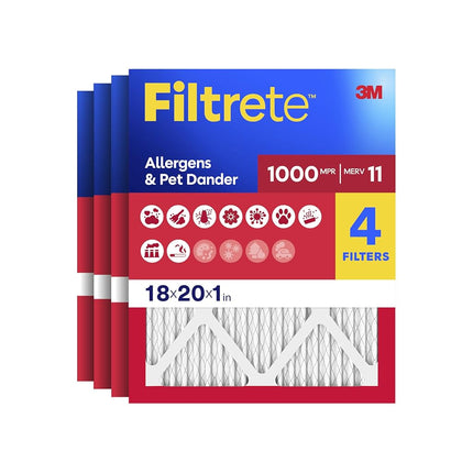 Filtrete 18x20x1, AC Furnace Air Filter, MPR 1000, Micro Allergen Defense, 4-Pack (exact dimensions 17.81 x 19.81 x 0.81)