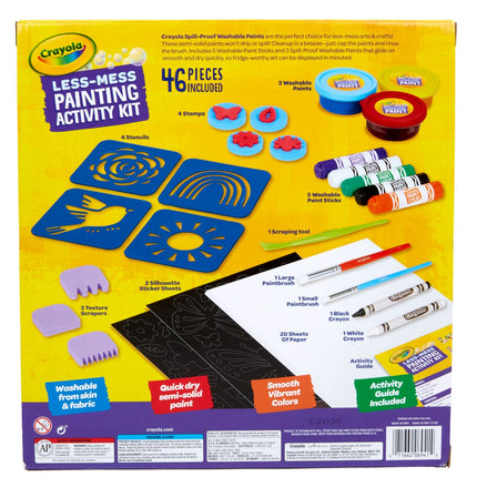 CRAYOLA Kit de actividades de pintura menos desordenada, pinturas y materiales de pintura lavables para niños, juego de arte para niños, 47 piezas, regalo
