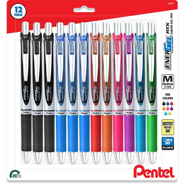 Pentel Energel 0.7mm Liquid Gel Ink Pens - 12 Pack