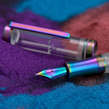 Asvine V200 Titanium Fountain Pen Vacuum Filling, Rainbow Bock Medium Nib Transparent Acrylic Smooth Writing Pen Case Set