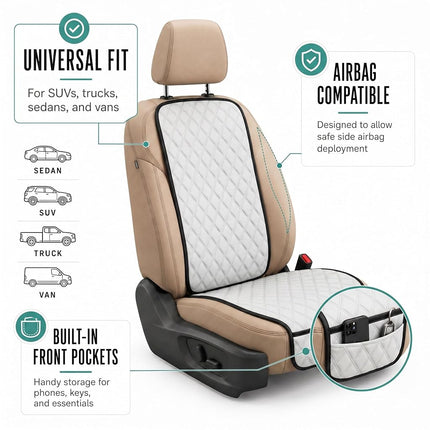 FH Group Car Seat Cushion Front Set Neosupreme Automotive Seat Cushions - Universal Fit, Car Seat Cushion with Front Pockets, Airbag Compatible Car Seat Cushions for SUV, Sedan, Van Gray