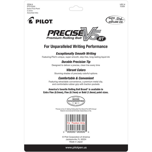 Bolígrafos Pilot Precise V5 RT retráctiles y rellenables de tinta líquida, punta extrafina (0.5 mm), tintas de colores surtidos, paquete de 12 (10364)