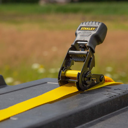 Stanley S10002 Black/Yellow 1" x 10' Ratchet Tie Down Straps - Light Cargo Hauling (1,500 lbs Break Strength), 2 Pack