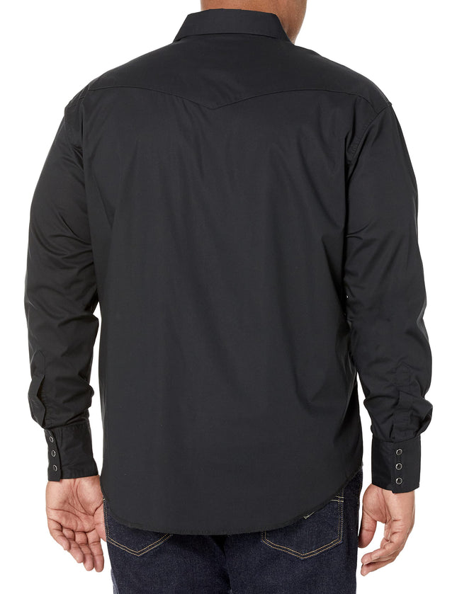 Wrangler Men's Sport Western Basic Two Pocket Long Sleeve Snap Shirt Shirt, Black, XL