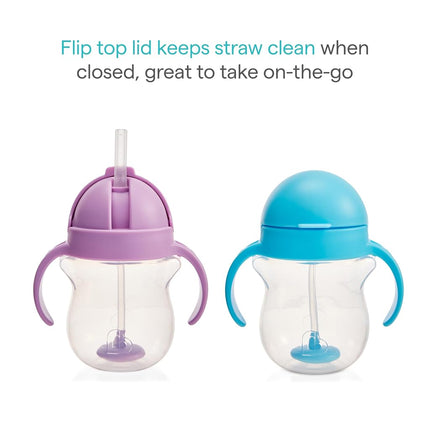 Munchkin Any Angle Click Lock Weighted Straw Trainer Cup, Pink/Purple, 7oz, 2pk