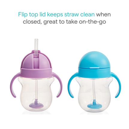 Munchkin Click Lock Weighted Straw Cup, 7 Ounce, Blue/Green, Pack of 2