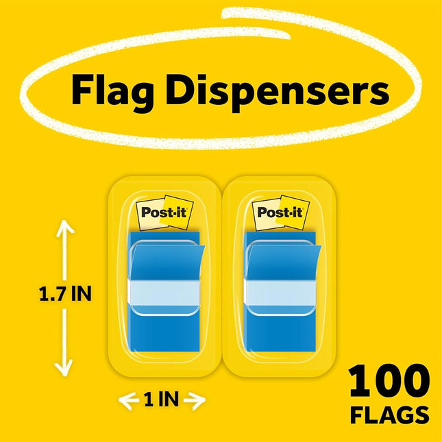 Post-it Standard Page Flags in Dispenser 1in Wide, Blue 100 Flags, 680-BE2