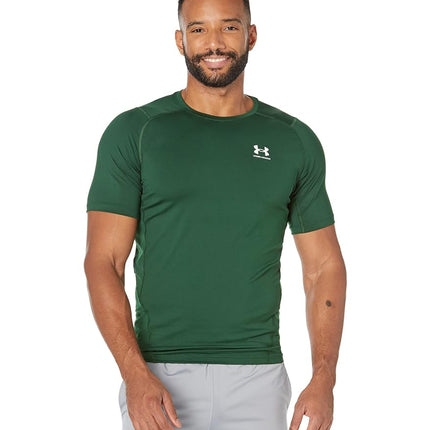 T-shirt à manches courtes de compression HeatGear Armour Under Armour pour homme, Vert Forêt (301)/Blanc, Petit Grand