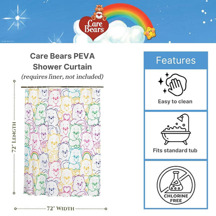 Franco Care Bears Premium PEVA Shower Curtain Lightweight, Waterproof Plastic Standard Size Bathroom Curtain, (100% Officially Licensed Product)