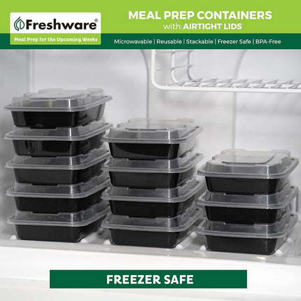 Freshware Récipients de préparation de repas [Lot de 150] 1 Compartiment avec couvercles, Récipients de stockage alimentaire, Boîte à bento, Sans BPA, Empilables, Adaptés au micro-ondes/lave-vaisselle/congélateur (473 ml)