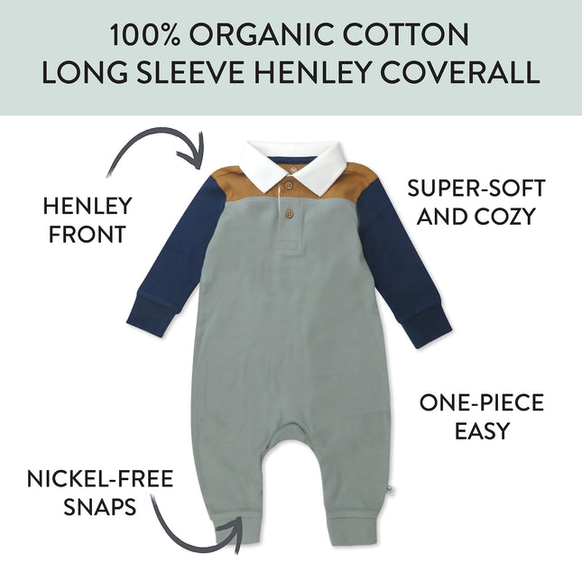 HonestBaby Romper Coverall Sets One-piece Jumpsuit Organic Cotton, Varsity Blue, Preemie