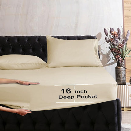 Elegant Comfort Luxurious Wrinkle Resistant 1500 Thread Count Egyptian Quality 1-Piece Fitted Sheet All Around Elastic -Deep Pocket- Ultra Soft Bottom Fitted Sheet, California King, Cream