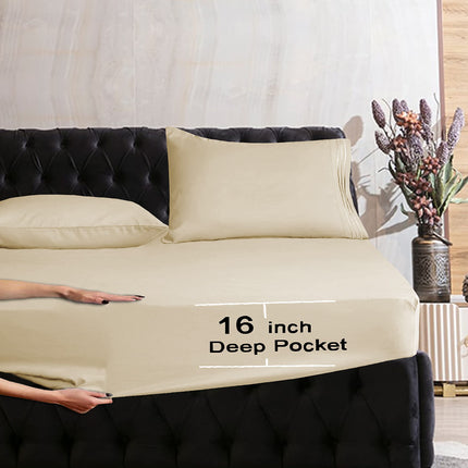 Elegant Comfort Luxurious Wrinkle Resistant 1500 Thread Count Egyptian Quality 1-Piece Fitted Sheet All Around Elastic -Deep Pocket- Ultra Soft Bottom Fitted Sheet, California King, Cream