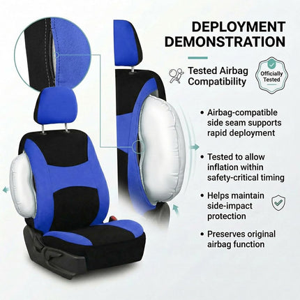 FH Group Automotive Seat Covers Blue Black Universal Fit Bucket Bench Cover fits most Cars, SUVs, and Trucks (Full Set Airbag Compatible with Split Bench) FB030BLUEBLACK115-SEAT