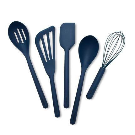 GreenPan Silicone 5 Piece Cooking Utensil Set, Slotted & Solid Spoon, Turner, Spatula, Whisk, Flexible Nonstick Kitchen Tools, Steel Core, Heat-Resistant Anti-Slip Handle BPA-Free Dishwasher Safe Blue