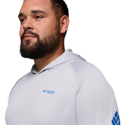 Columbia Mens Terminal Tackle Hoodie, Cool Grey/Vivid Blue Logo, 4X
