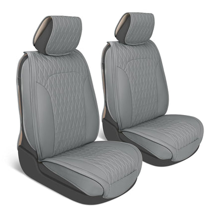 MotorBox Car Seat Covers – DiamondLux Edition Premium Faux Leather Charcoal Gray Seat Protectors – Double Cross Stitched Cushioned Automotive Accessories for Trucks, SUVs, Cars – Front Seat Set