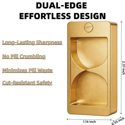 Professional Pill Cutter and Splitter - Precision Aluminum Slicer for Small Large and Tiny Tablets Best Cortador for Accurate Medicine and Vitamin Dosing Ideal Tablet Splitters for Pastillas (Gold)
