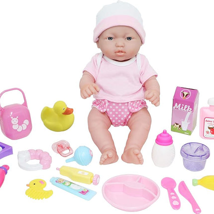 Poupée JC Toys Deluxe La Newborn 12" Tout en vinyle Rose, Set de 25 pièces, Cadeau