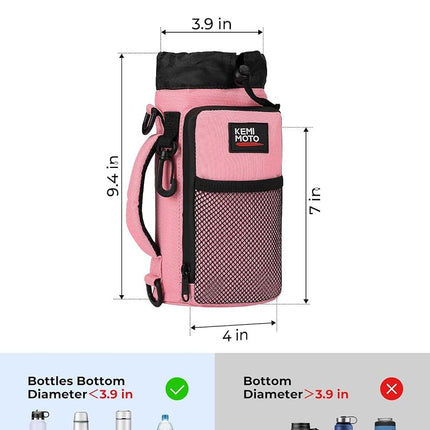 KEMIMOTO Water Bottle Holder Bag, Water Bottle Carrier with Adjustable Shoulder Strap, Water Bottle Pouch Holder for Hiking, Camping, Fishing, Compatible with YETI 32 oz, 40 oz, 64 oz, Pink, 40 oz