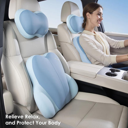 FLORICH Support lombaire avec coussin de nuque pour voiture, coussin de nuque pour chaises, oreiller de tête pour voiture ergonomique en mousse à mémoire de forme ultra-épais pour chaise de bureau (bleu)