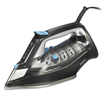 Fer à vapeur Hamilton Beach pour vêtements et défroisseur avec pavé tactile intuitif FabricIQ, semelle durable en acier inoxydable, arrêt automatique à 3 voies, 1800 watts, réservoir d'eau de 350 ml, cordon de 3 m, noir (14950)