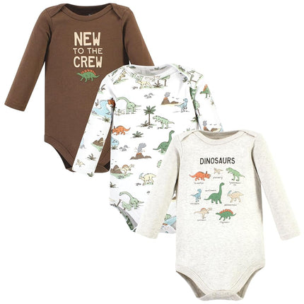 Hudson Baby Unisex Baby Cotton Long-Sleeve Bodysuits, Dinosaur Adventures 3-Pack, Preemie, Dinosaur Adventures 3-pack, Preemie