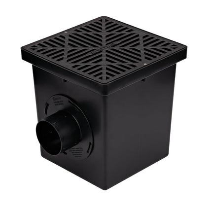 NDS 1200BKITRTL1PK Square Catch Basin Drain Kit with 2-Opening, 2 Adapters, & 1 Outlet Plug, 12-Inch, Black Plastic Grate