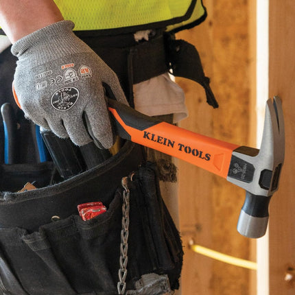 Klein Tools H80718 Straight-Claw Hammer with Smooth Head, 18-Ounce, Fiberglass Non-Slip Shock Absorbing Grip Handle with Tether Hole, 15-Inch