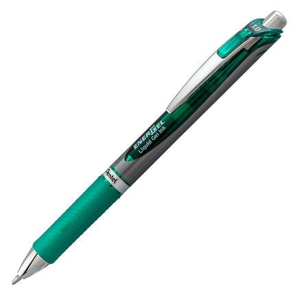 Bolígrafo de gel líquido retráctil Pentel EnerGel RTX, línea gruesa, punta de metal, tinta verde, paquete de 2 (BL80BP2D)