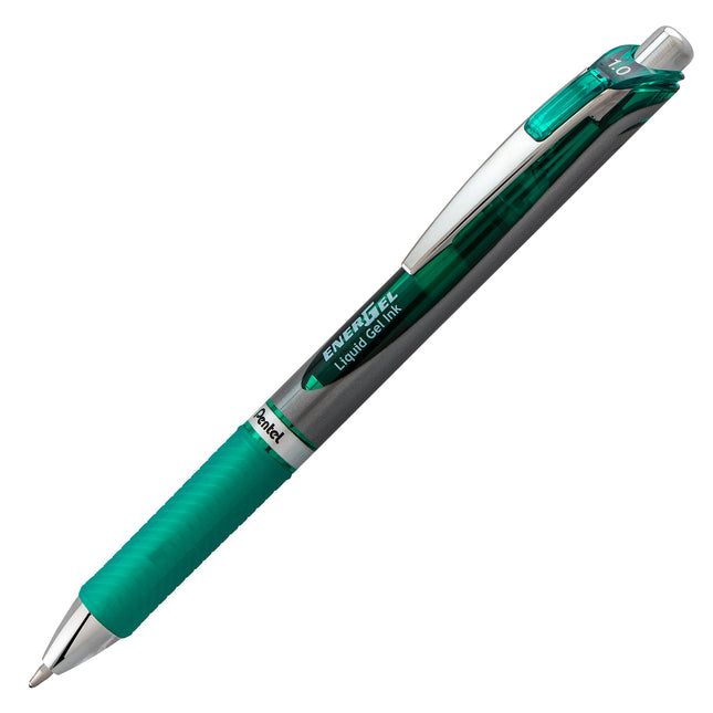 Pentel EnerGel RTX Stylo rétractable à encre gel liquide, Pointe large, Pointe métallique, Encre verte, Paquet de 2 (BL80BP2D)