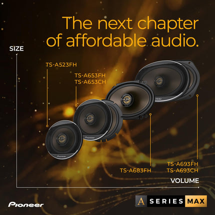 Pioneer A-Series Max TS-A653FH 6.5" 2-Way Speakers (Pair) - 340W Max, Balanced Sound + Smooth Treble, Enhanced Bass, Ideal Factory Upgrade, Installation Adaptors Included