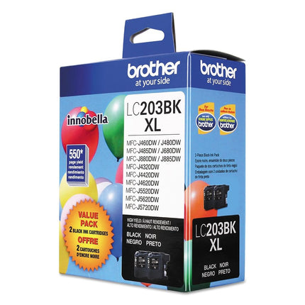 Brother Genuine High Yield Black Ink Cartridges, LC2032PKS, Replacement Black Ink Two Pack, Includes 2 Cartridges of Black Ink, Page Yield Up To 550 Pages/Cartridge, LC203