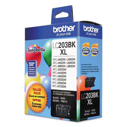 Cartuchos de Tinta Negra Originales de Alto Rendimiento Brother, LC2032PKS, Paquete de Dos Cartuchos de Tinta Negra de Repuesto, Incluye 2 Cartuchos de Tinta Negra, Rendimiento de Hasta 550 Páginas/Cartucho, LC203