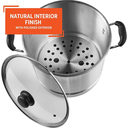 IMUSA USA MEXICANA-410 Aluminum Steamer with Glass Lid 10-Quart, Silver, 10Qt