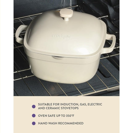 Crock-Pot Northvale Cocotte Hollandaise en Aluminium Moulé, Légère, Durable, de 5,2 Litres, Robuste avec Couvercle, Compatible Four, Doubles Poignées - Blanc Lin Mat