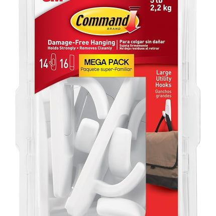 Command Large Utility Hook Mega Pack, White, 14-Ho
