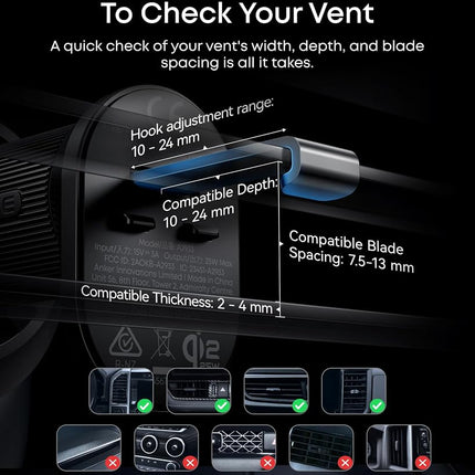 Anker Prime MagSafe Car Mount Charger, Qi2 25W Certified Wireless Car Charger with TEC Cooling, Strong Magnets, Air Vent Mount for iPhone 17-12 Series (Check Vent Compatibility, Includes 60W Adapter)