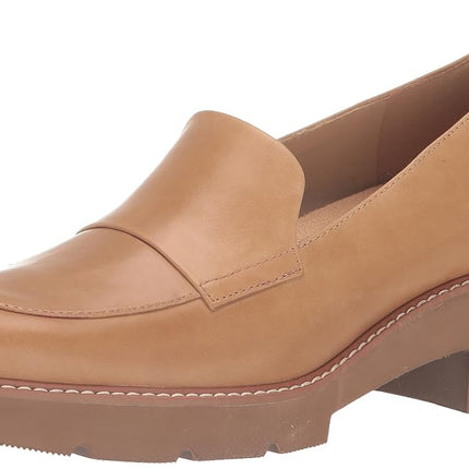 Naturalizer Womens Darry Slip On Lightweight Lug Sole Heeled Loafer, Toffee Brown Leather, 10 Narrow