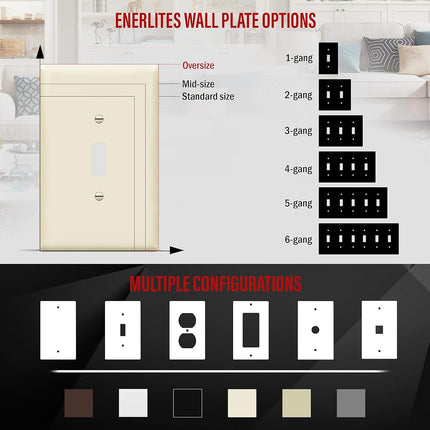 Placa de pared para interruptor de palanca ENERLITES, cubierta de interruptor jumbo, extragrande de 1 unidad de 5.5 x 3.5 pulgadas, termoplástico de policarbonato irrompible, 8811O-LA-10PCS, almendra clara, paquete de 10