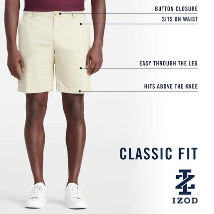 Izod Men's Saltwater 9.5" Flat Front Chino Short Casual, Stone, 36