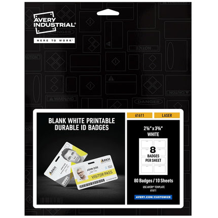 Avery Durable Wide ID Badges for Lanyards, Laser P