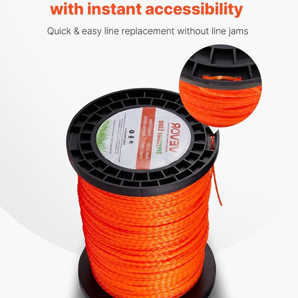 VEVOR 0.095 in 1280 ft String Trimmer Line, Orange Heavy Duty Weed Eater String, Premium Nylon Universal Replacement Trimmer Line Spool with Twisted Design, Suitable for Professional & Homeowner Use