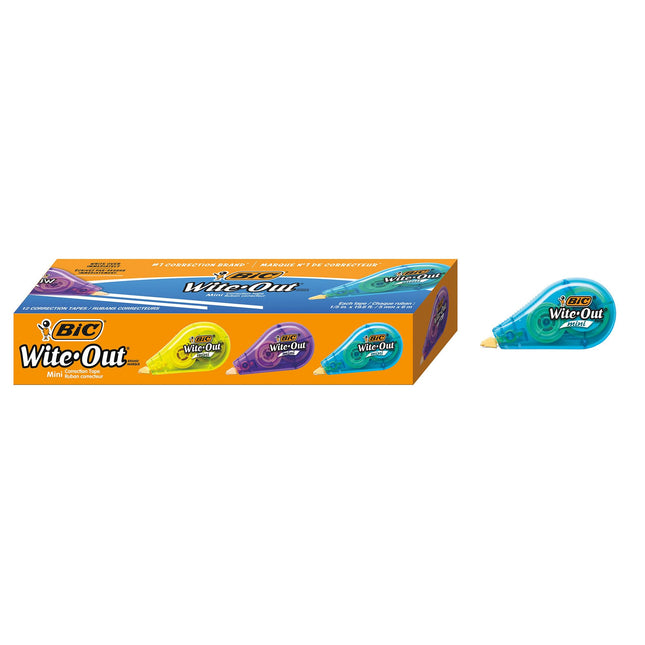 BIC Wite-Out Brand Mini Correction Tape, White, 12