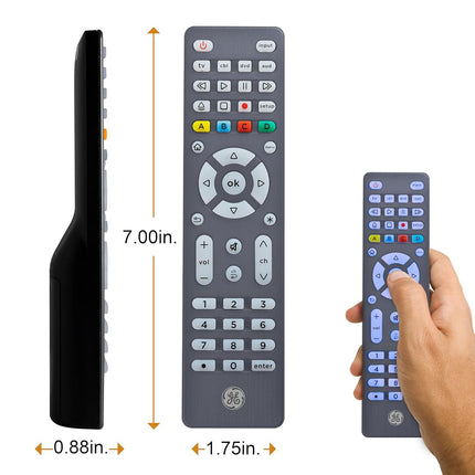 GE Backlit Universal Remote Control for Samsung, Vizio, LG, Sony, Sharp, Roku, Apple TV, TCL, Panasonic, Smart TV, Streaming Players, Blu-Ray, DVD, Simple Setup, 4-Device, Graphite, 48848